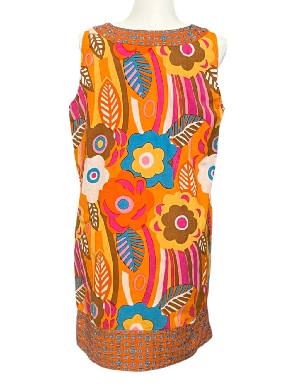 Sabby Anand Womens Large Orange Floral Bohemian Cotton Sleeveless Dress Tunic - Picture 3 of 12